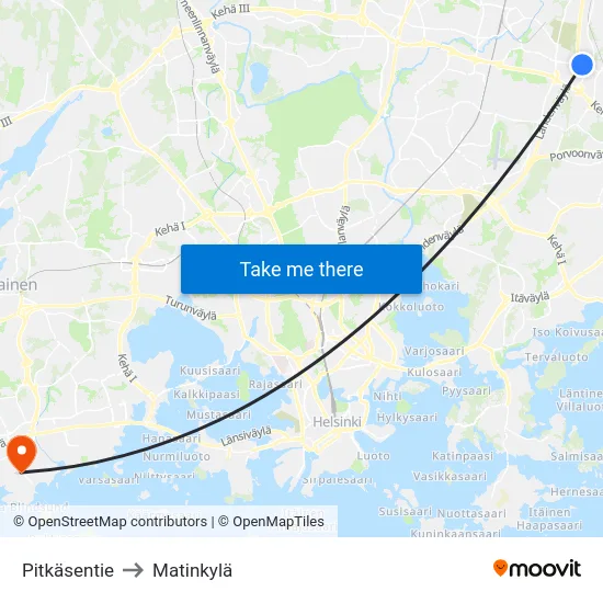 Pitkäsentie to Matinkylä map