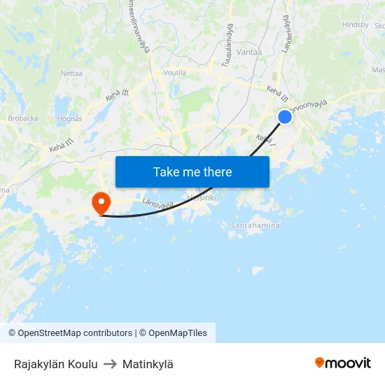 Rajakylän Koulu to Matinkylä map