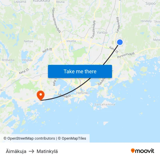 Äimäkuja to Matinkylä map