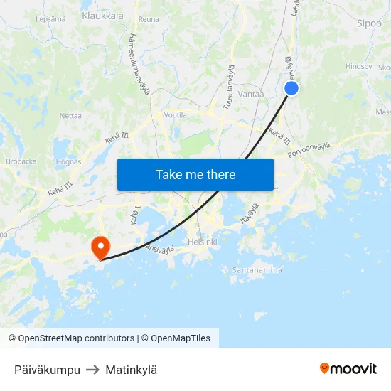 Päiväkumpu to Matinkyla map