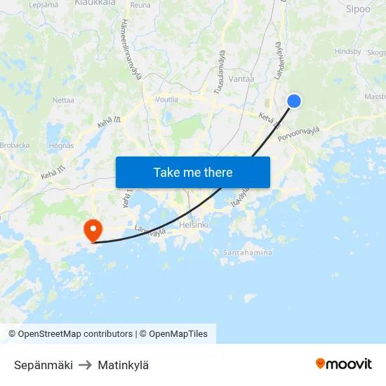 Sepänmäki to Matinkylä map