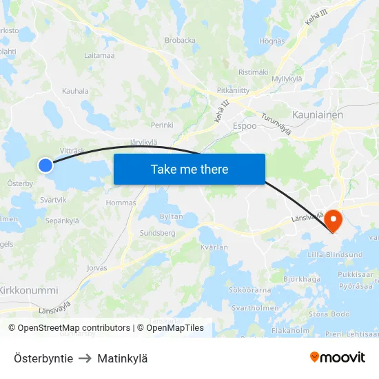 Österbyntie to Matinkylä map