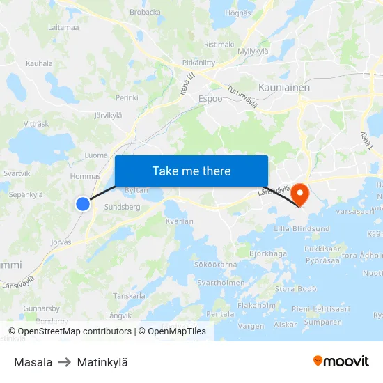 Masala to Matinkylä map