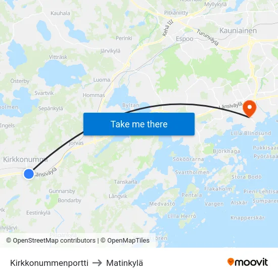 Kirkkonummenportti to Matinkylä map