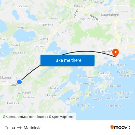 Tolsa to Matinkylä map