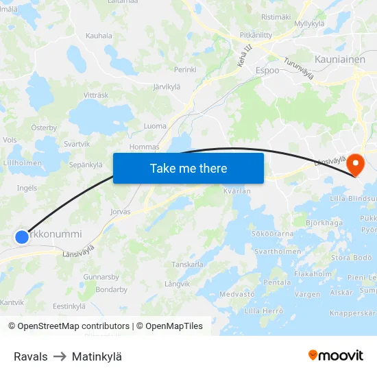 Ravals to Matinkylä map