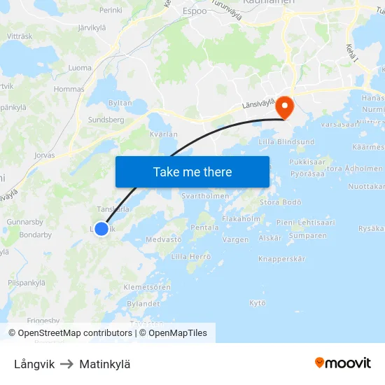 Långvik to Matinkylä map