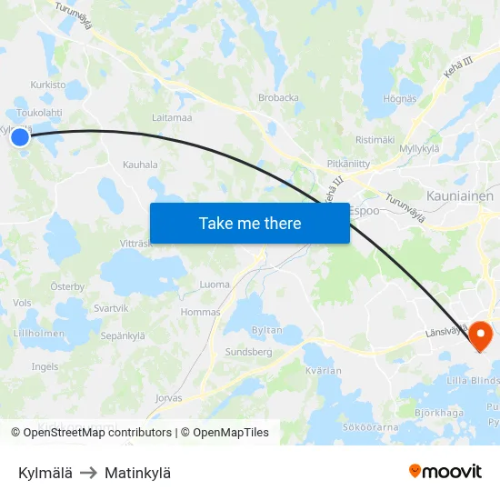 Kylmälä to Matinkylä map