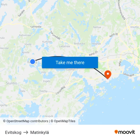 Evitskog to Matinkylä map
