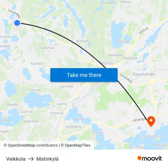 Veikkola to Matinkylä map