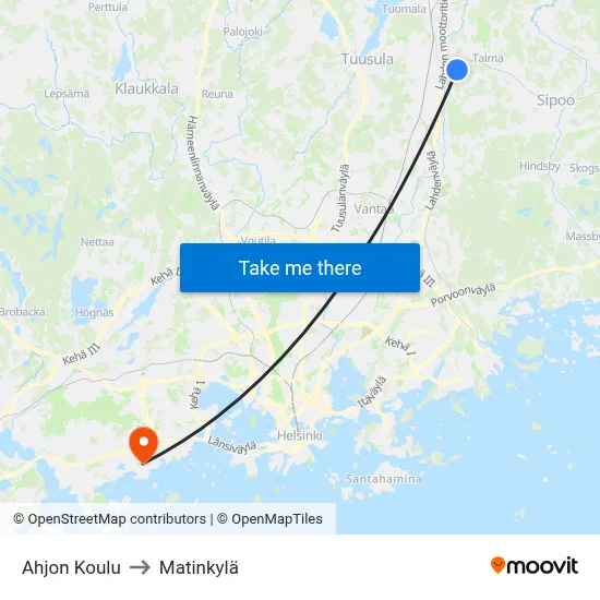 Ahjon Koulu to Matinkylä map