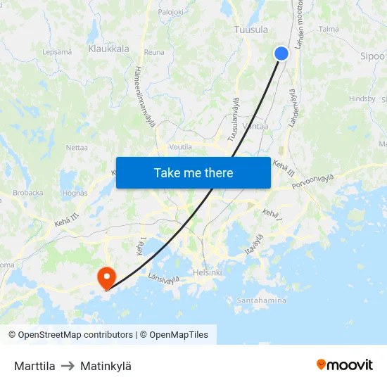 Marttila to Matinkylä map