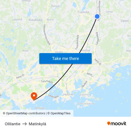 Ollilantie to Matinkyla map