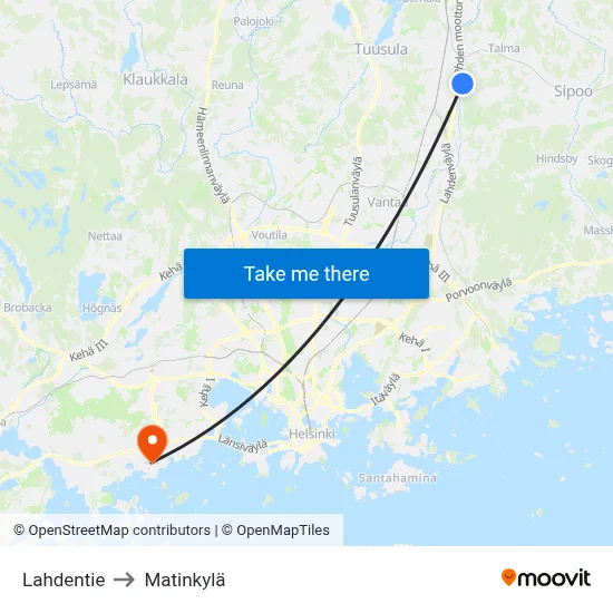 Lahdentie to Matinkyla map