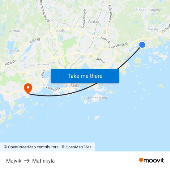 Majvik to Matinkylä map