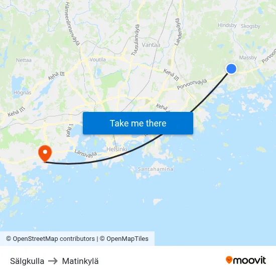 Sälgkulla to Matinkylä map