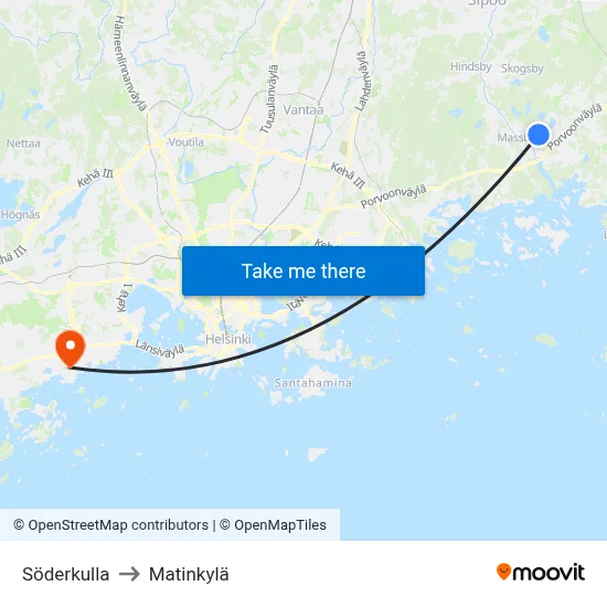 Söderkulla to Matinkyla map