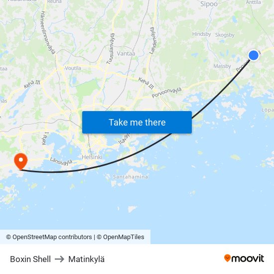 Boxin Shell to Matinkylä map