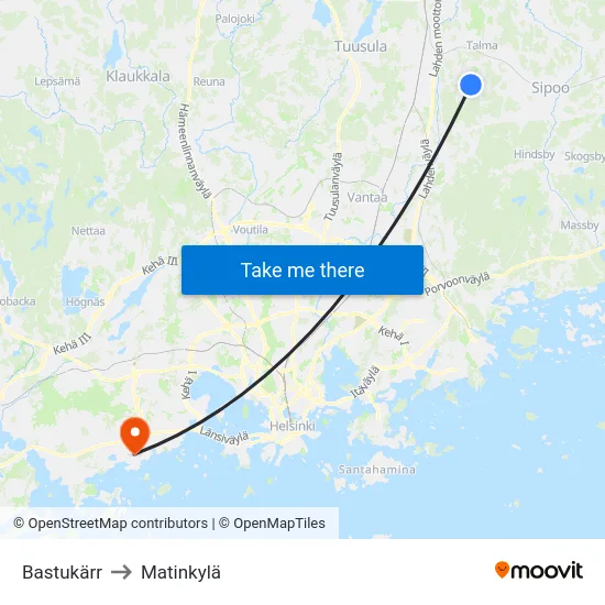 Bastukärr to Matinkylä map