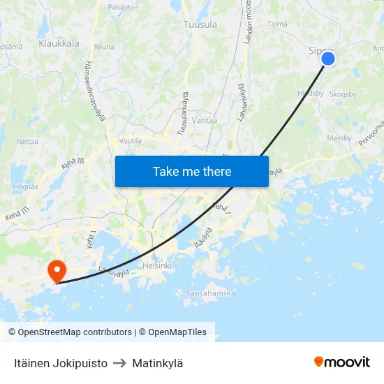 Itäinen Jokipuisto to Matinkylä map