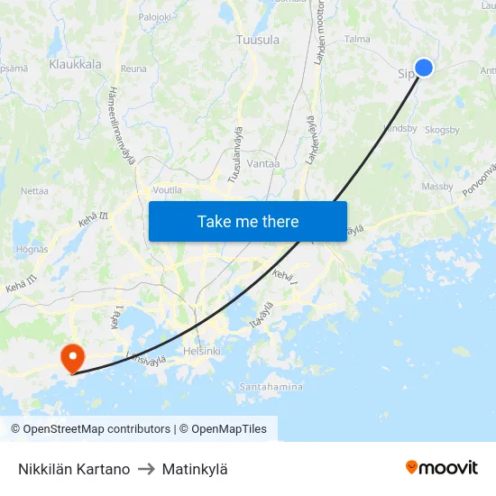 Nikkilän Kartano to Matinkylä map