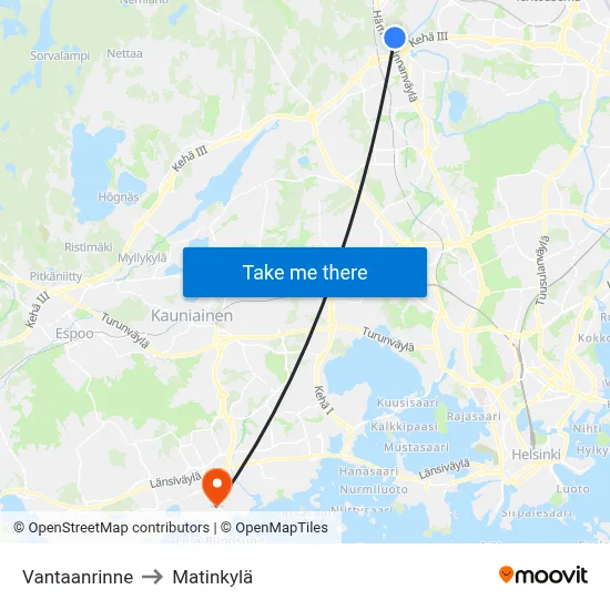 Vantaanrinne to Matinkylä map