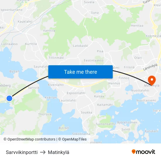 Sarvvikinportti to Matinkylä map