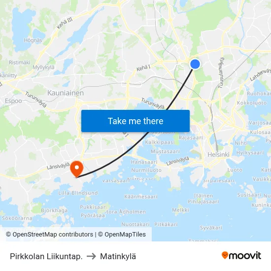 Pirkkolan Liikuntap. to Matinkylä map