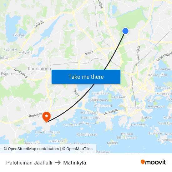 Paloheinän Jäähalli to Matinkylä map