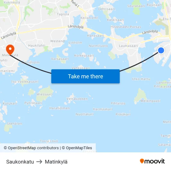 Saukonkatu Street to Matinkyla map