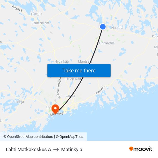 Lahti Matkakeskus A to Matinkylä map