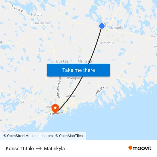 Konserttitalo to Matinkylä map