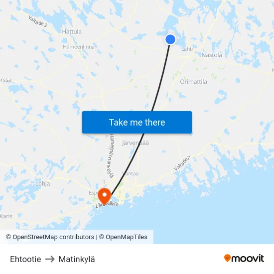 Ehtootie to Matinkylä map