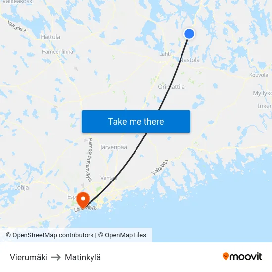 Vierumäki to Matinkylä map