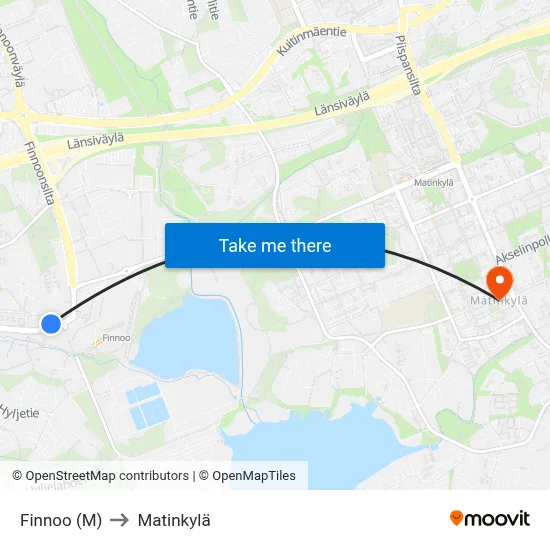 Finnoo (Metro) to Matinkyla map