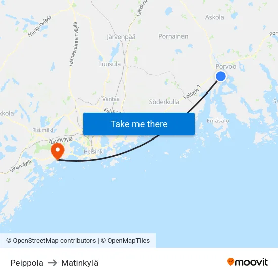 Peippola to Matinkylä map