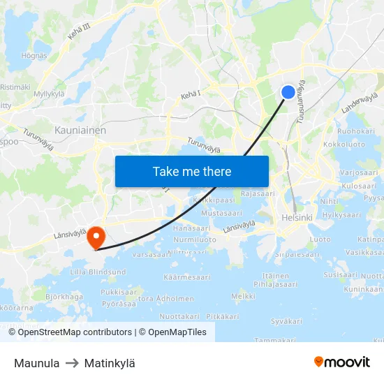 Maunula to Matinkylä map