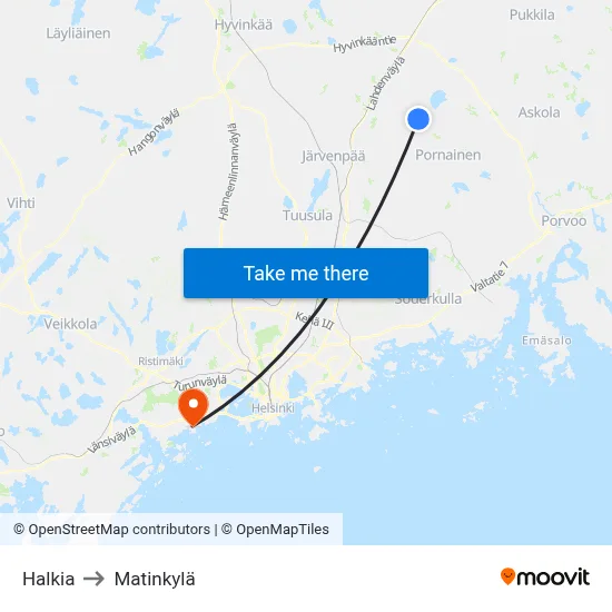 Halkia to Matinkylä map