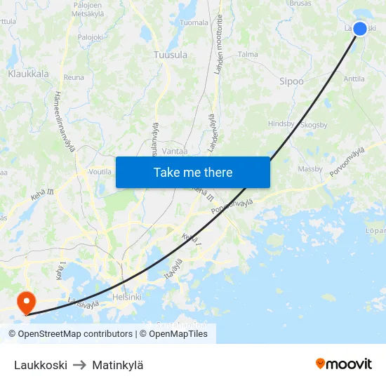 Laukkoski to Matinkylä map