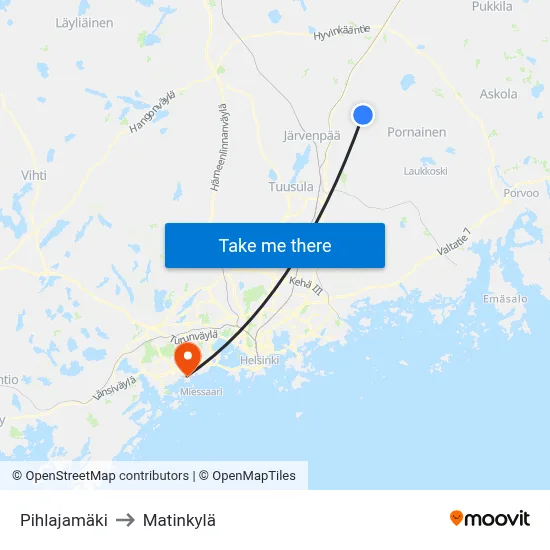 Pihlajamäki to Matinkyla map