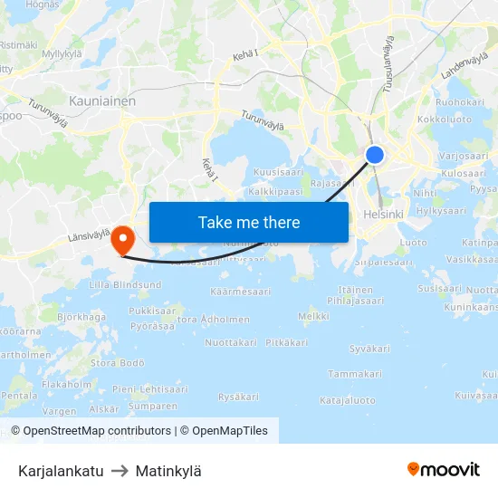 Karjalankatu to Matinkylä map