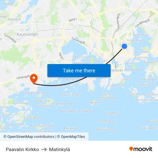 Paavalin Kirkko to Matinkylä map