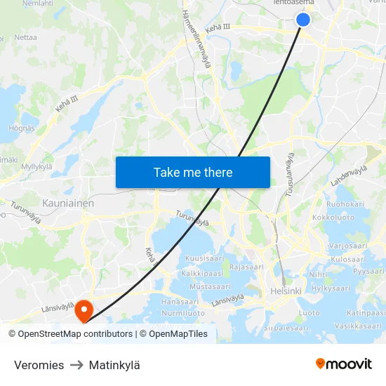 Veromies to Matinkylä map