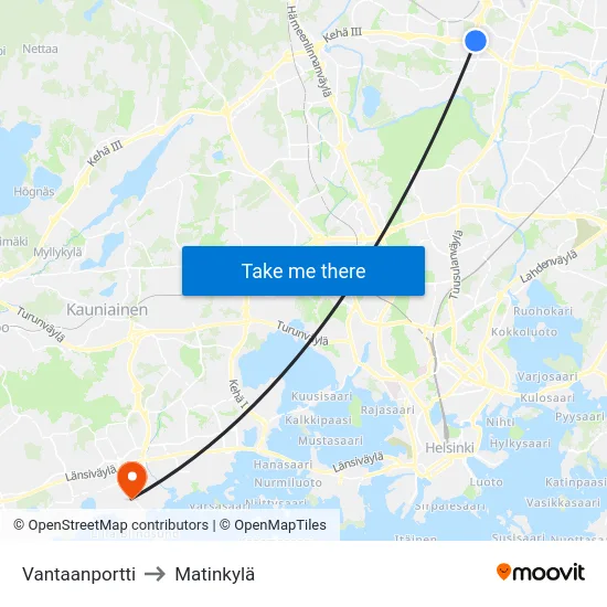 Vantaanportti to Matinkylä map