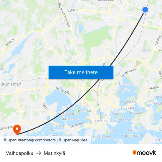 Vaihdepolku to Matinkylä map