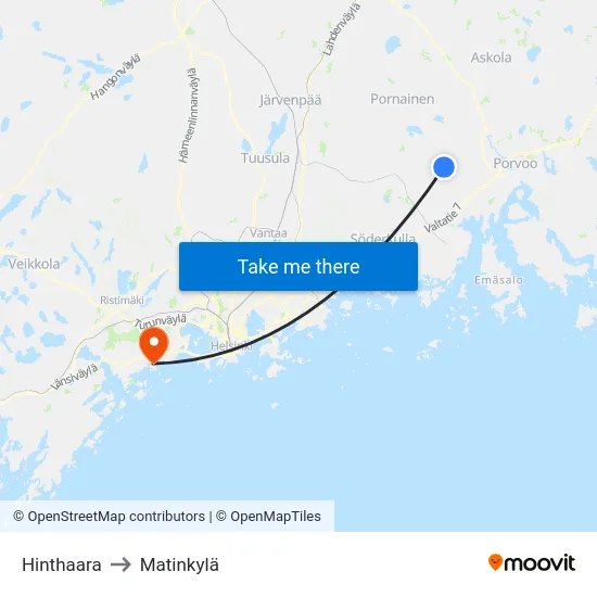 Hinthaara to Matinkylä map