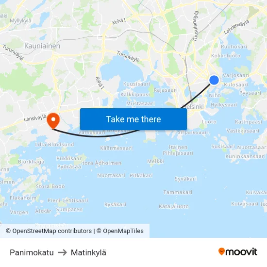 Panimokatu to Matinkyla map
