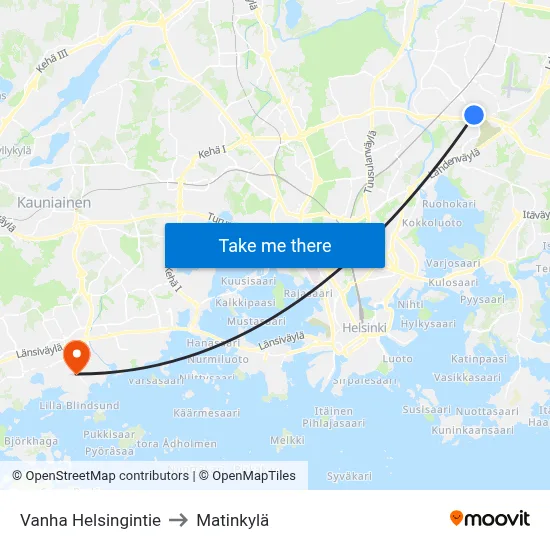 Old Helsinki Road to Matinkyla map