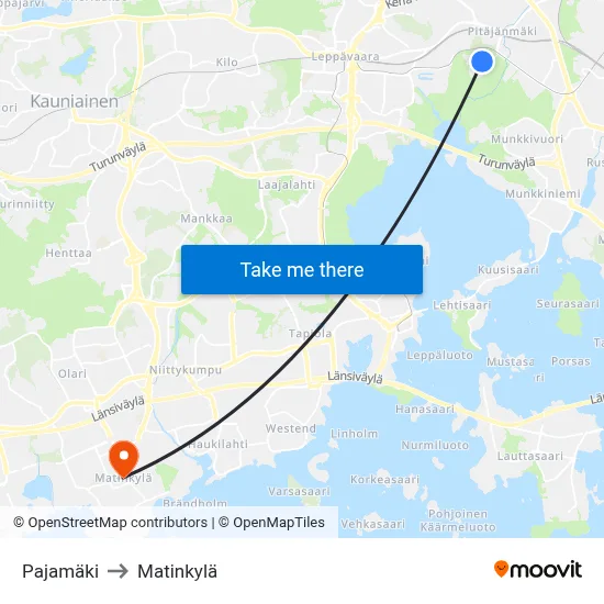 Pajamaki to Matinkyla map