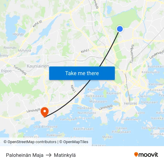 Paloheinän Maja to Matinkylä map